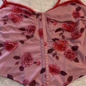 Madden Girl Pink Floral Corset Top Sz large Hook& Eye  Closure